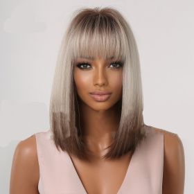 European-style Bangs Gradient Brown Shoulder-length Straight Hair (Option: Gradient brown)