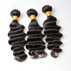 Peruvian Remy Human Hair Weft Loose Deep (Option: Black-22and24and26 inches-12a)
