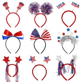 9Pcs Patriotic American Flag Sequined Bow, Stars ribbon Headbands, Uncle Sam Hat (Color: B)