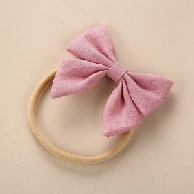 Baby Solid Color 3D Bow Handmade Elastic Headband (Color: Light Pink, Size/Age: Average Size (0-8Y))