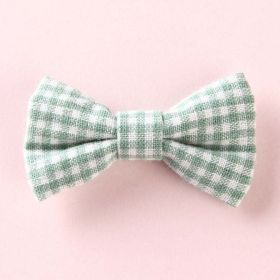 Girls Plaid Pattern Bow Tie Hair Fabric Clips Handmade Accessory (Color: Green, Size/Age: Average Size (0-8Y)