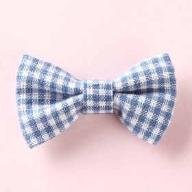 Girls Plaid Pattern Bow Tie Hair Fabric Clips Handmade Accessory (Color: Blue, Size/Age: Average Size (0-8Y)