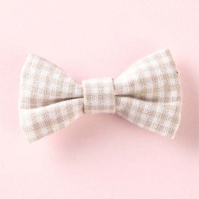 Girls Plaid Pattern Bow Tie Hair Fabric Clips Handmade Accessory (Color: Light Yellow, Size/Age: Average Size (0-8Y)