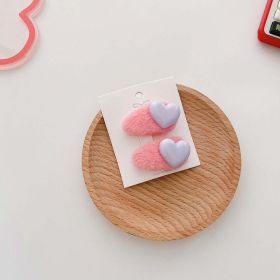 Sweet Girls Candy Color Heart Patched Design Plush Hairpin (Color: Pink, Size/Age: Average Size (0-12Y))