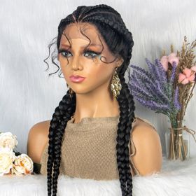 Braided Lace Front Wig With Baby Hair 4 Braids (Option: Natural color)