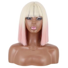 Short Straight Bangs Chemical Fiber Wig (Option: Gold Powder)